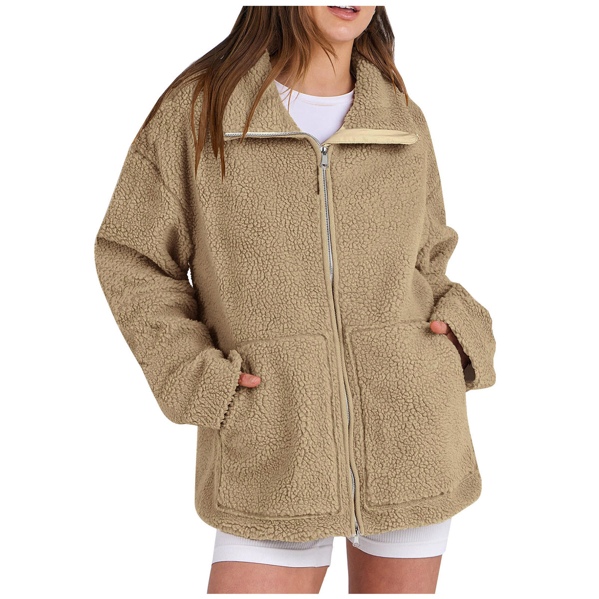 Women'S Solid Color Turtleneck Coat