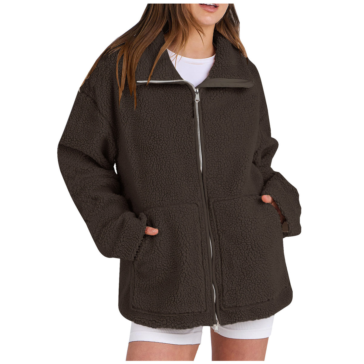 Women'S Solid Color Turtleneck Coat